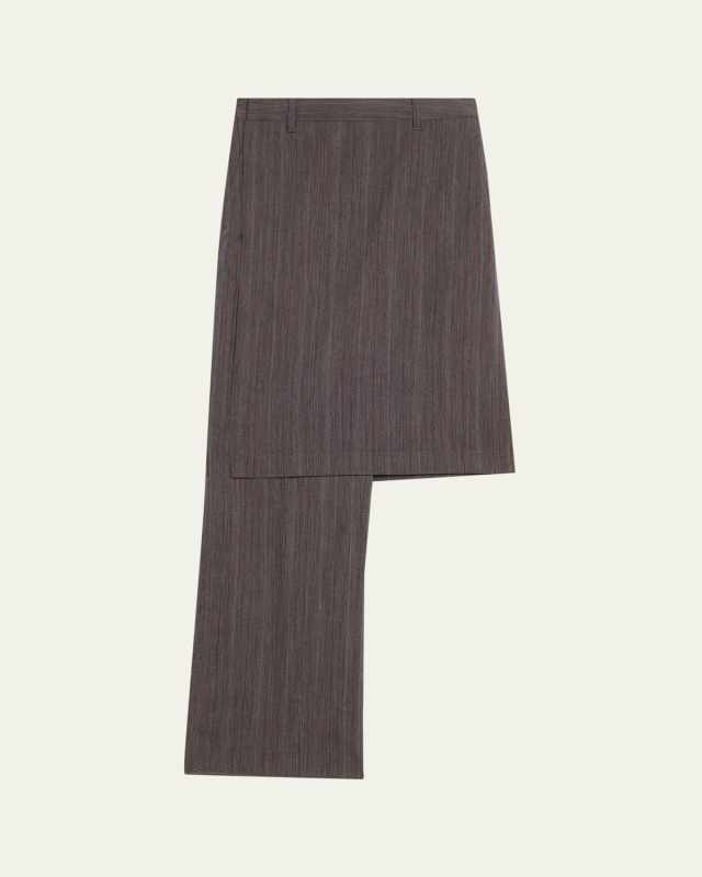 Striped Melange Wool Wrap Pant Skirt